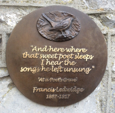 Francis Ledwidge Centenary Wall Plaque. Bronze. Slane Village.